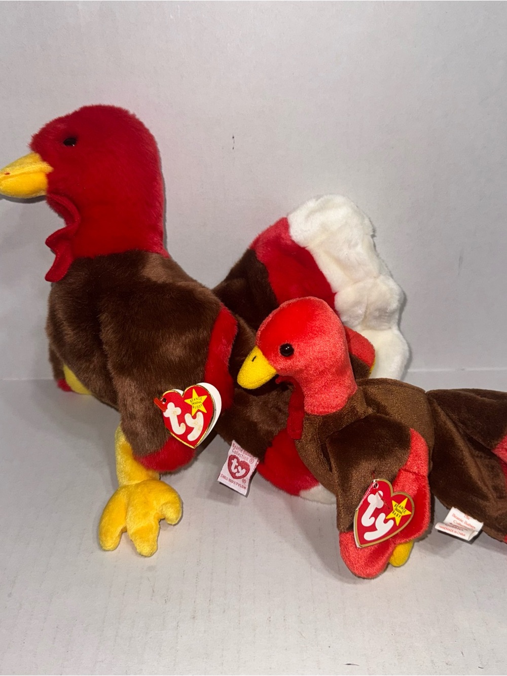 Ty Plush Turkey Pair - Brown, Red, Yellow and White